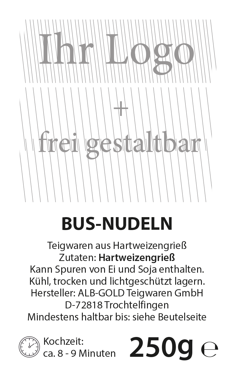 Busnudeln, 250 gr. mit Firmenetikett